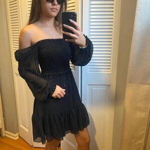 Aritzia Black Off-Shoulder Long Sleeve Mini Dress